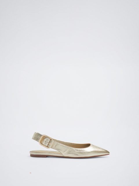 Parfois Læder Slingback Ballerina Sko Dame Guld | DK-60WTSPYRD