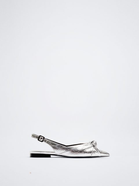 Parfois Metallic Slingback Ballerina Sko Dame Sølv | DK-73SOINWXA