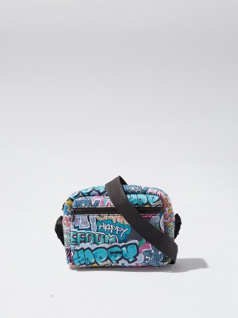 Parfois Neoprene Printed Crossbody Taske Dame Blå | DK-58ICFZVES