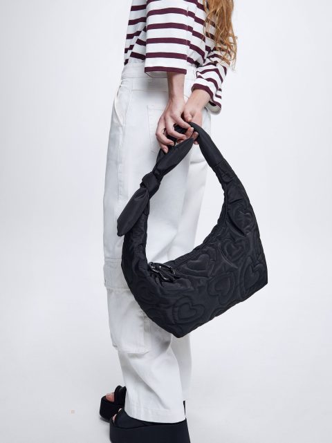 Parfois Nylon Heart Skuldertasker Dame Sort | DK-98QKPZWXN