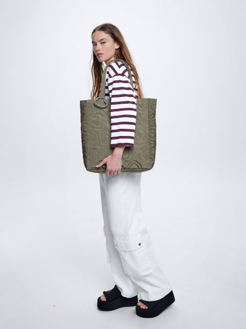 Parfois Nylon Heart Tote Indkøbstasker Dame Khaki | DK-17LYOEZRM