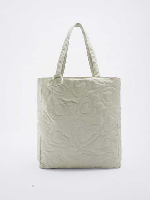 Parfois Nylon Heart Tote Indkøbstasker Dame Beige | DK-75SZVMIJP