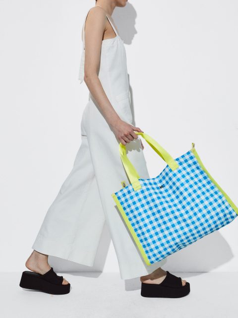 Parfois Personalised Gingham Tote Indkøbstasker Dame Blå | DK-36YAOFGTZ