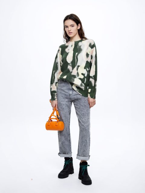 Parfois Printed Knit Trøjer Dame Sort | DK-26CHXEWFI