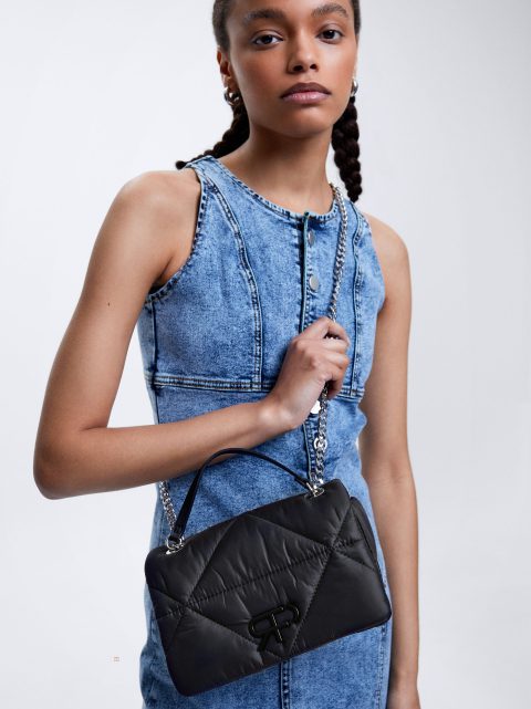 Parfois Quiltet Crossbody With Chain Skuldertasker Dame Sort | DK-12YMUFPCB