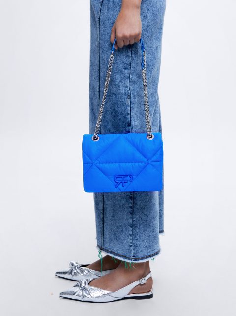 Parfois Quiltet Crossbody With Chain Skuldertasker Dame Blå | DK-42PDOCYIJ