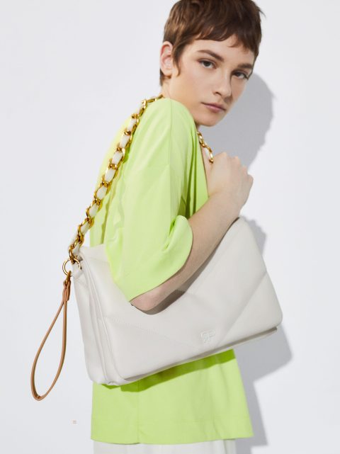 Parfois Quiltet Crossbody With Chain Skuldertasker Dame Hvide | DK-65ENHZVKD