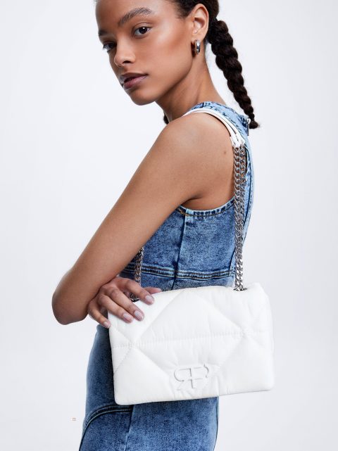 Parfois Quiltet Crossbody With Chain Skuldertasker Dame Hvide | DK-69MHPUXKD