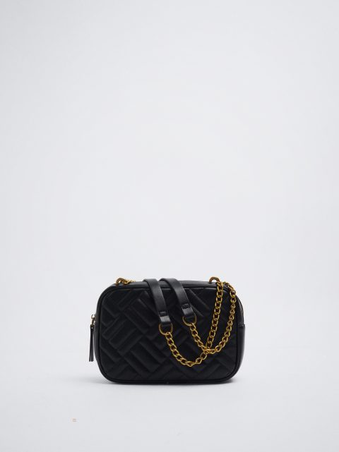 Parfois Quiltet Crossbody With Chain Skuldertasker Dame Sort | DK-82KXRGQUZ