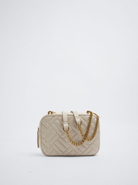 Parfois Quiltet Crossbody With Chain Skuldertasker Dame Beige | DK-91SEKXDNV