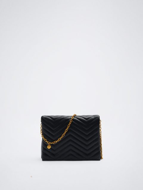 Parfois Quiltet With Chain Crossbody Taske Dame Sort | DK-63AXHKSRC