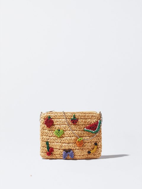 Parfois Raffia Bag With Wood Beads Crossbody Taske Dame Brune | DK-38GALZPQB