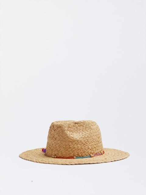 Parfois Raffia With Beads Hat Dame Beige | DK-60YJRSLOI