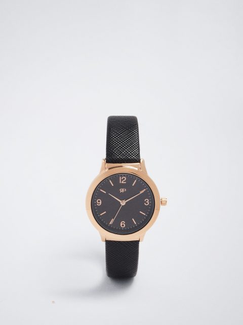 Parfois Round Case Stainless Steel Rosaguld Ure Dame Sort | DK-64GFRWVLS