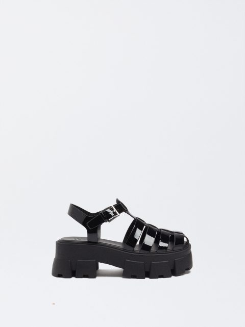 Parfois Rubber Platform Sandaler Dame Sort | DK-45HVISAZF