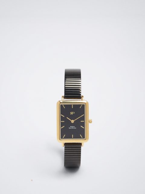 Parfois Square Case Stainless Steel Rosaguld Ure Dame Sort | DK-23PXCFUVG