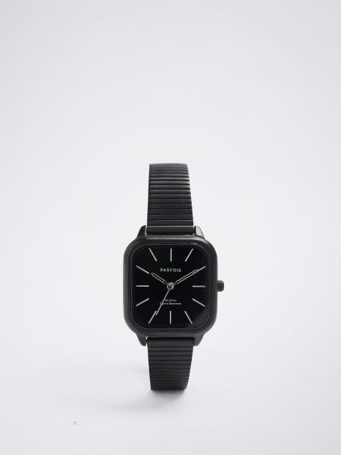 Parfois Square Case Stainless Steel Rosaguld Ure Dame Sort | DK-85YBRXZMD