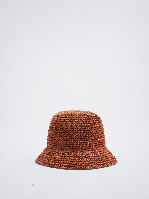 Parfois Straw Bucket Hat Dame Orange | DK-20HOXZGAB