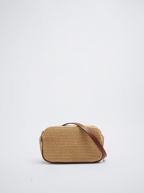 Parfois Straw Crossbody Taske Dame Brune | DK-75NEXZGCA