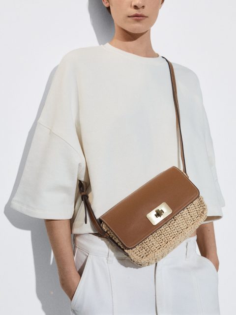 Parfois Straw Crossbody Taske Dame Brune | DK-90PEYIZHB