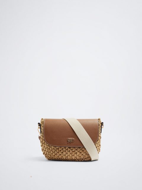 Parfois Straw Crossbody Taske Dame Brune | DK-90UDMBSPN