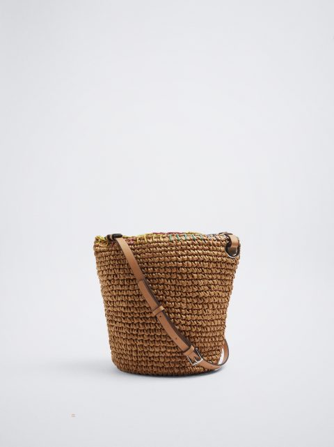 Parfois Straw-Effect Basket Bucket Skuldertasker Dame Beige | DK-29UXYOTDA