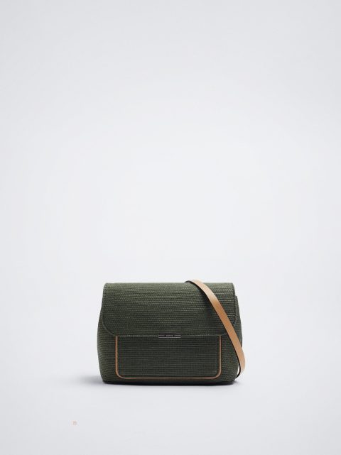 Parfois Straw-Effect Crossbody Taske Dame Khaki | DK-36KXFSEDV