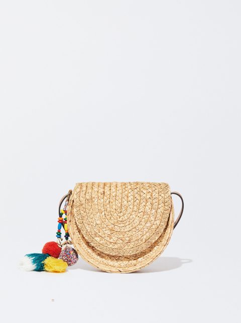 Parfois Straw Tote Bag With Pendant Crossbody Taske Dame Beige | DK-79NIFOEMA
