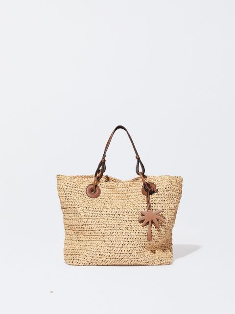 Parfois Straw Tote With Pendant Indkøbstasker Dame Brune | DK-28JFDAKXS