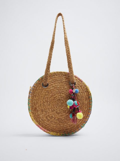 Parfois Straw Tote With Pendant Indkøbstasker Dame Beige | DK-67DEBOHUA