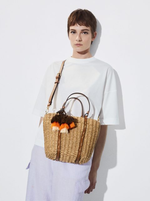 Parfois Straw Tote With Pendant Indkøbstasker Dame Beige | DK-67MUOTAPC