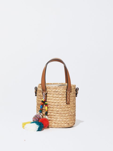 Parfois Straw Tote With Pendant Skuldertasker Dame Beige | DK-10MSFCXQL
