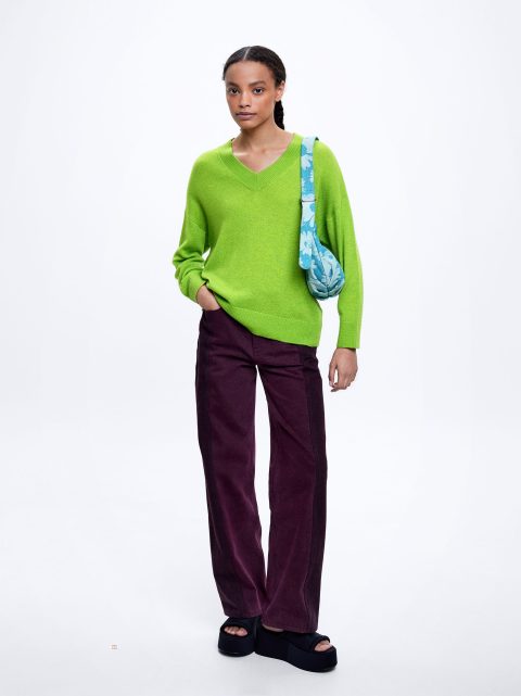 Parfois Strikket V-Neck Trøjer Dame Grøn | DK-53YARWNVE