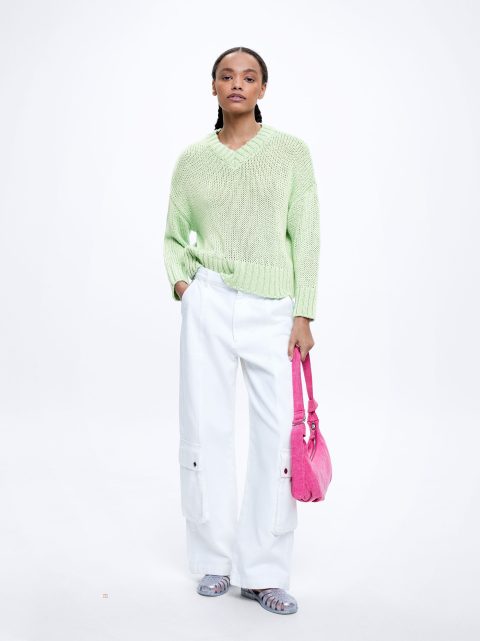 Parfois Strikket V-Neck Trøjer Dame Grøn | DK-65WLDZYQN