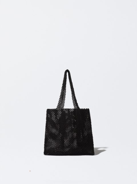 Parfois Tote Bag With Beads Muleposer Dame Sort | DK-62RSKHBWP
