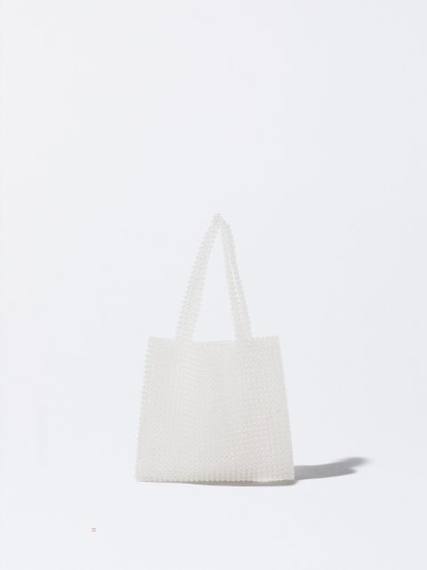 Parfois Tote Bag With Beads Muleposer Dame Hvide | DK-63KXNUWFG