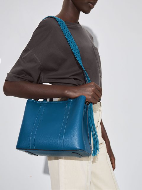 Parfois Tote Bag With Macramé Handle Muleposer Dame Blå | DK-30KSNYWIB