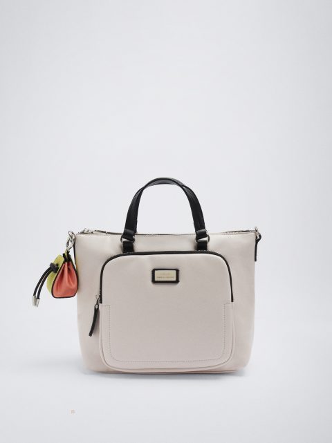 Parfois Tote Bag With Pendant Muleposer Dame Hvide | DK-13QWCVBRA