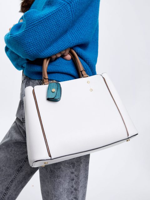 Parfois Tote Bag With Pendant Muleposer Dame Hvide | DK-74TMHPOWC