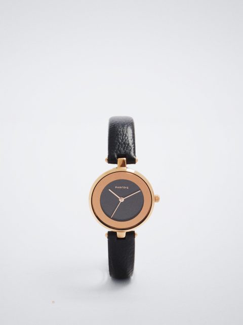Parfois Watch With Contrast Case Guld Ure Dame Sort | DK-63TWAFXJN