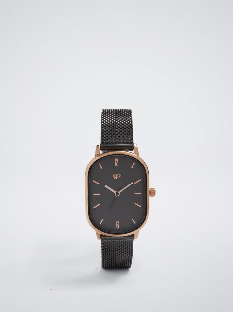 Parfois Watch With Stainless Steel Metallic Mesh Páskové Guld Ure Dame Sort | DK-02TSDLHIC