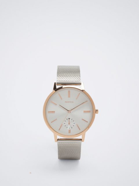 Parfois Watch With Stainless Steel Metallic Mesh Páskové Guld Ure Dame Sølv | DK-25MITBWFU